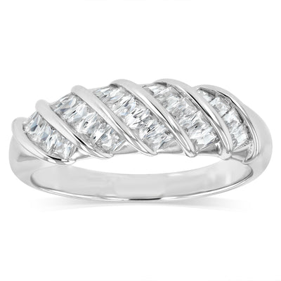 Sterling Silver Cubic Zirconia Stripped Fancy Ring