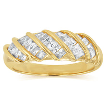Load image into Gallery viewer, Sterling Silver Gold Plated White Cubic Zirconia Stripped Fancy Ring