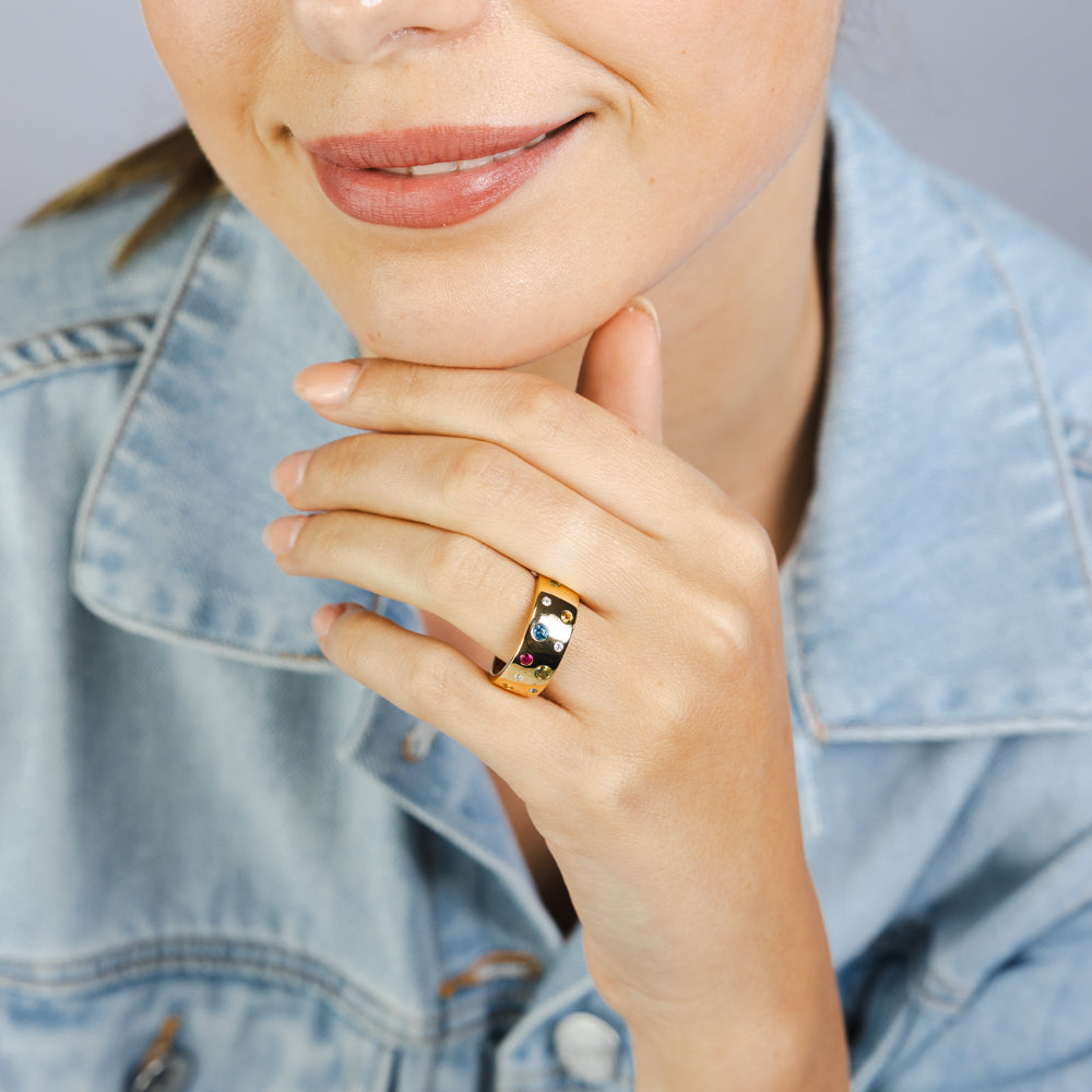 Sterling Silver Gold Plated Multicolour Cubic Zirconia Fancy Ring