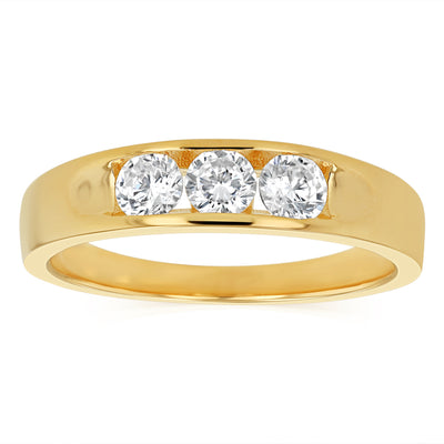 Sterling Silver Gold Plated White Cubic Zirconia Channel Ring