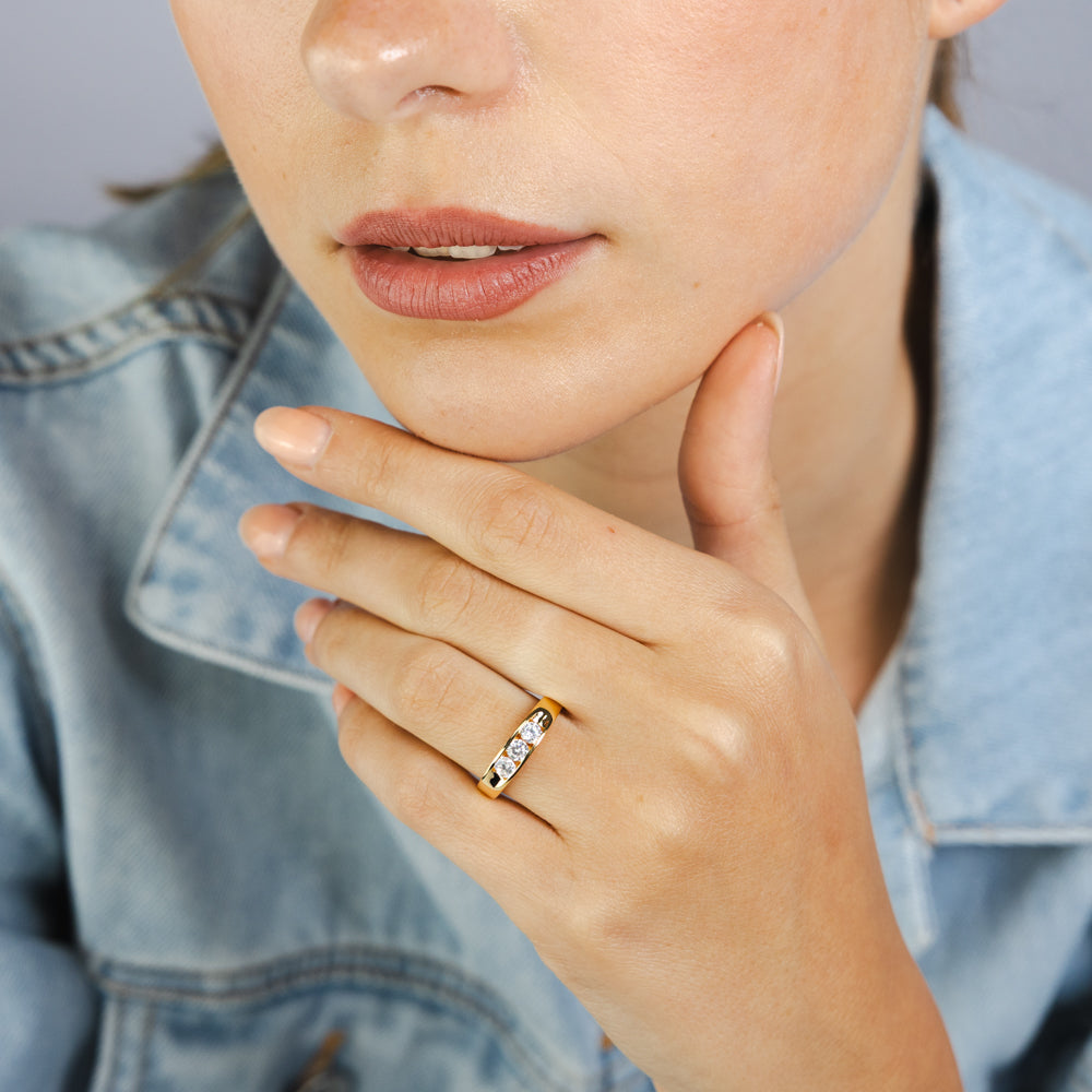 Sterling Silver Gold Plated White Cubic Zirconia Channel Ring