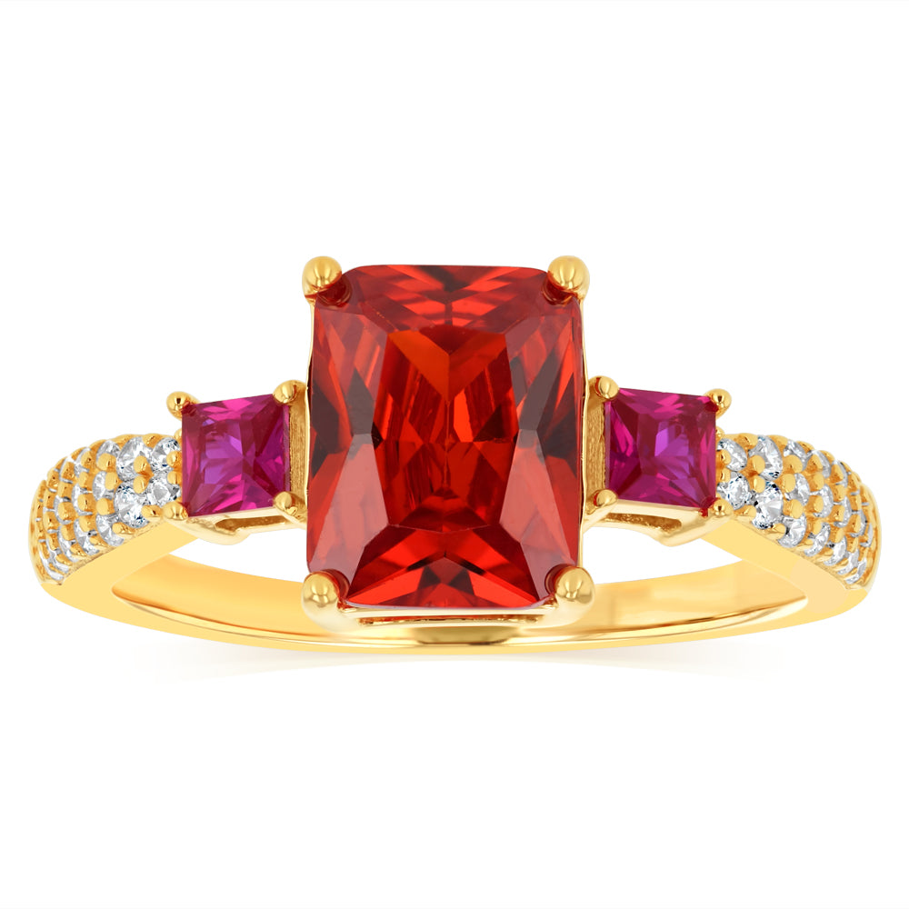Sterling Silver Gold Plated White Red and Orange Cubic Zirconia Ring