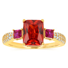 Load image into Gallery viewer, Sterling Silver Gold Plated White Red and Orange Cubic Zirconia Ring