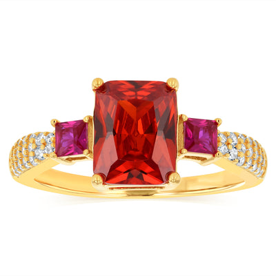 Sterling Silver Gold Plated White Red and Orange Cubic Zirconia Ring