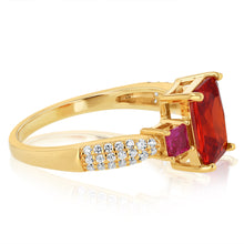 Load image into Gallery viewer, Sterling Silver Gold Plated White Red and Orange Cubic Zirconia Ring