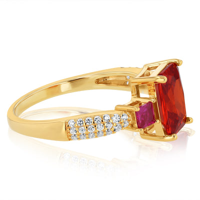 Sterling Silver Gold Plated White Red and Orange Cubic Zirconia Ring