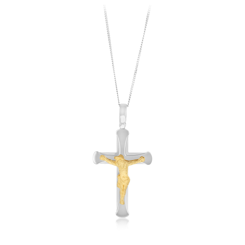 Sterling Silver Cross with 9ct Gold Jesus Crucifix Pendant