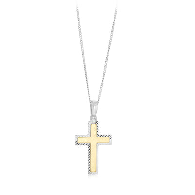 Sterling Silver Cross With Textured 9ct Gold Edges