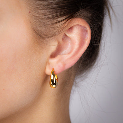 Gold Plated Sterling Silver Teardrop Huggie Earrings
