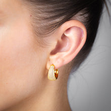 Load image into Gallery viewer, Gold Plated Sterling Silver Pave Huggie Earrings