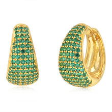 Load image into Gallery viewer, Gold Plated Sterling Silver Green Pave Huggie Earrings