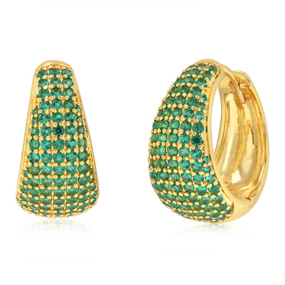 Gold Plated Sterling Silver Green Pave Huggie Earrings