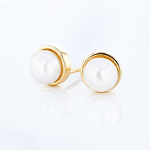 Load image into Gallery viewer, Gold Plated Sterling Silver Pearl Stud Earrings