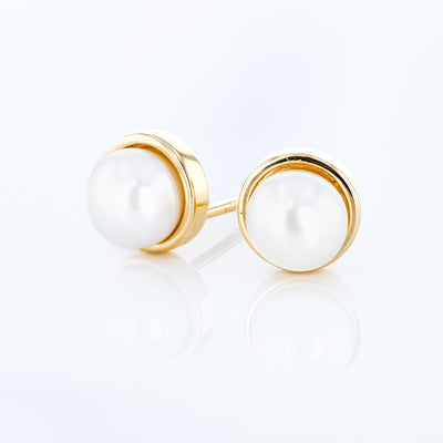 Gold Plated Sterling Silver Pearl Stud Earrings