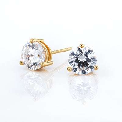 Gold Plated Sterling Silver CZ Stud Earrings