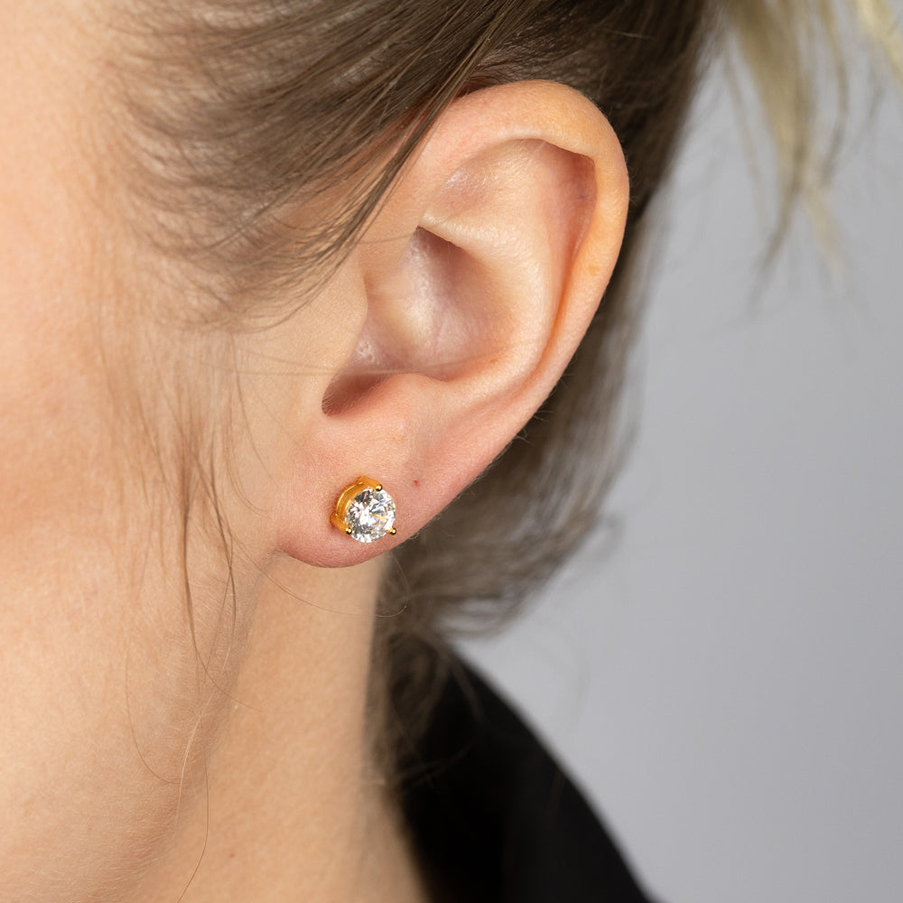 Gold Plated Sterling Silver CZ Stud Earrings