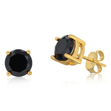 Load image into Gallery viewer, Gold Plated Sterling Silver CZ Black Stud Earrings