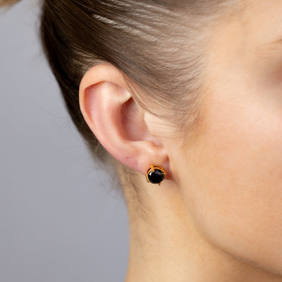 Gold Plated Sterling Silver CZ Black Stud Earrings
