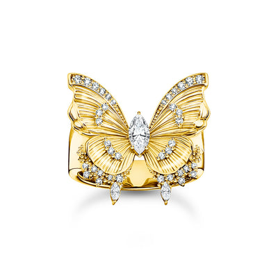 Thomas Sabo Bloom Yellow Gold-Plated Butterfly Cocktail CZ Ring