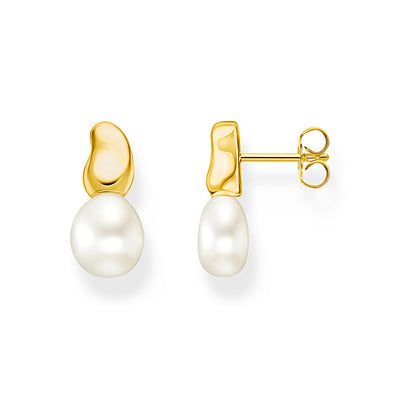 Thomas Sabo Fluid Yellow Gold Plated Organic Drop Fresh Water Pearl Earrings