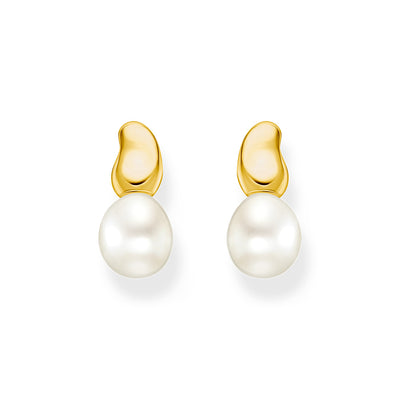 Thomas Sabo Fluid Yellow Gold Plated Organic Drop Fresh Water Pearl Earrings