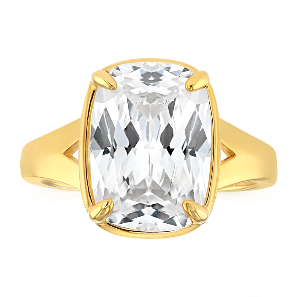 Sterling Silver Yellow Gold Plated Elongated Cushion CZ Ring