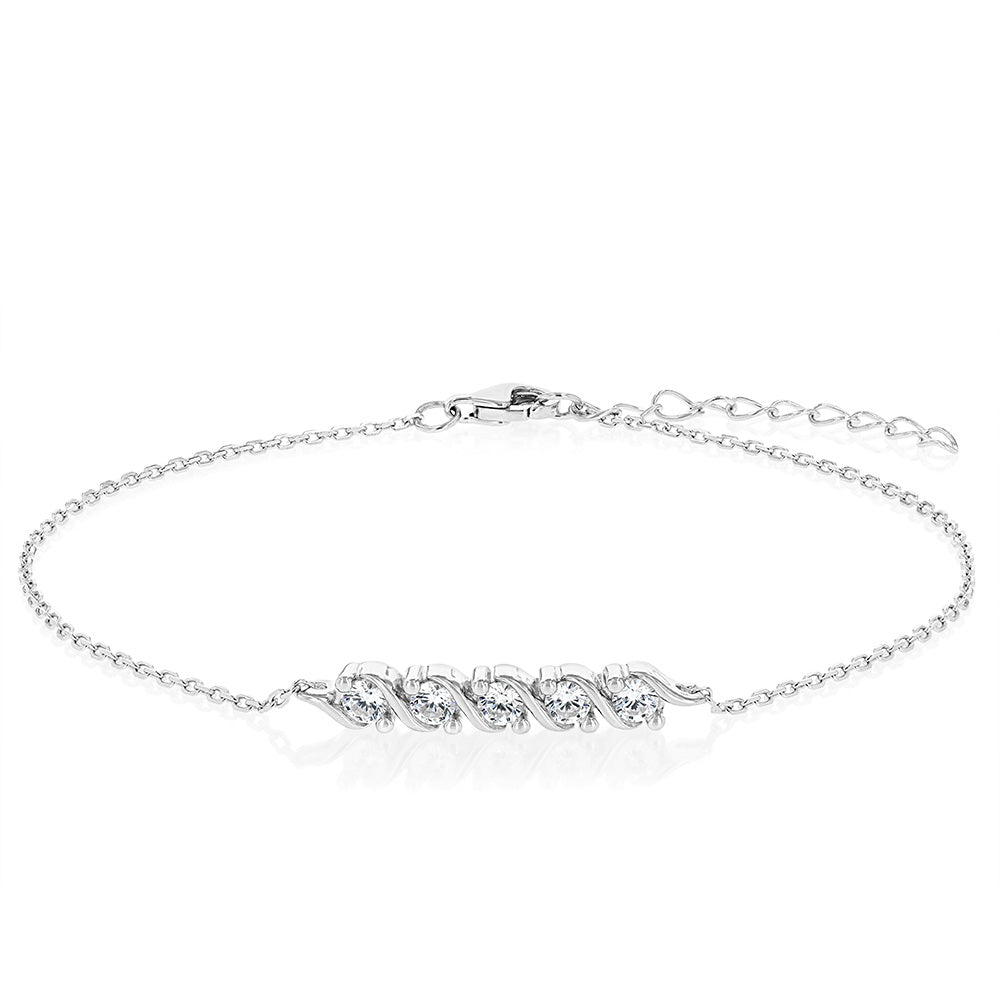Sterling Silver CZ Beaded Bar Bracelet