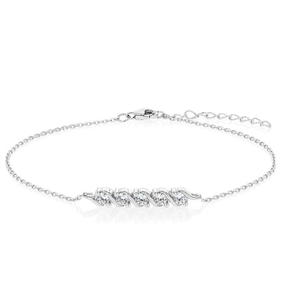 Sterling Silver CZ Beaded Bar Bracelet