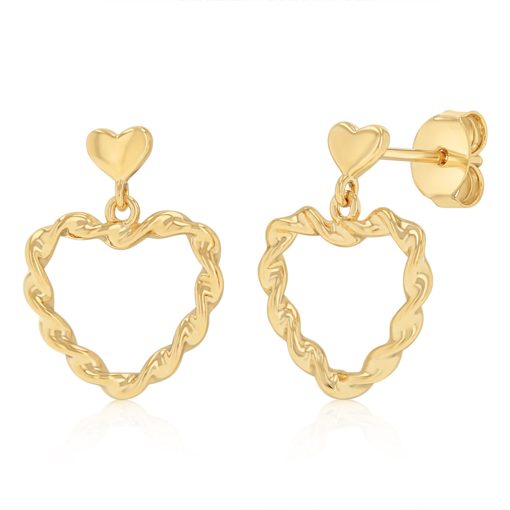 Sterling Silver Gold Plated Twisted Heart Stud Earrings