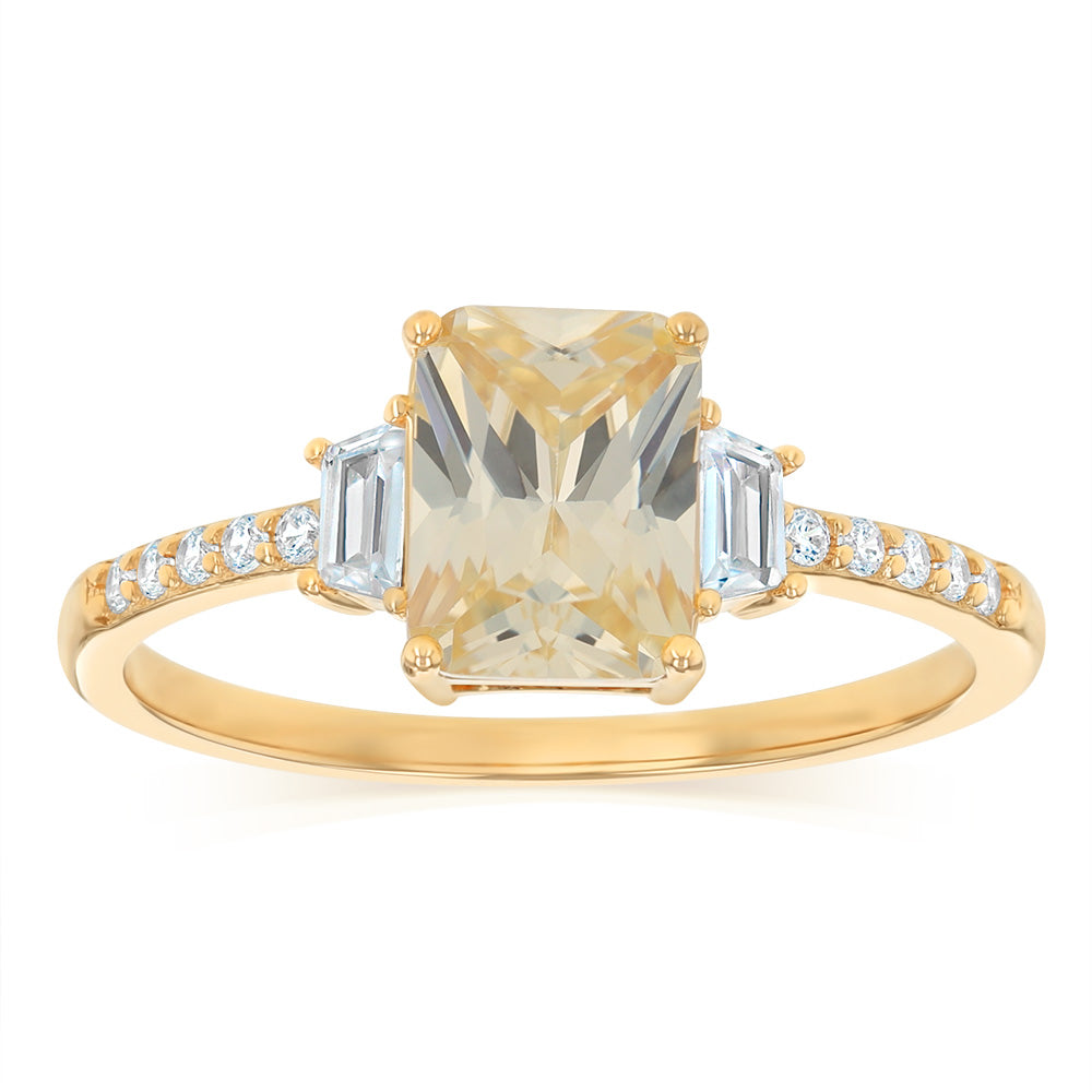 Sterling Silver Gold Plated Yellow and White CZ Ring