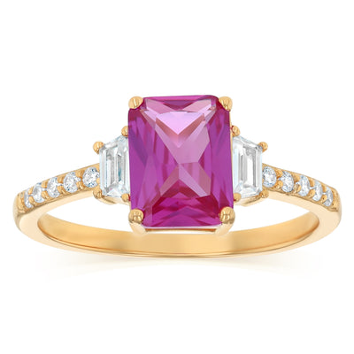 Sterling Silver Gold Plated Elongated Red and White CZ Ring