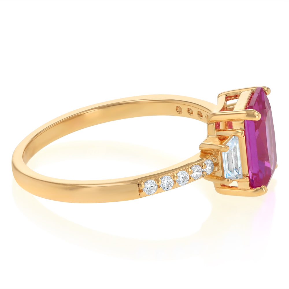 Sterling Silver Gold Plated Elongated Red and White CZ Ring