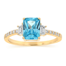Load image into Gallery viewer, Sterling Silver Gold Plated Elongated Blue CZ Ring