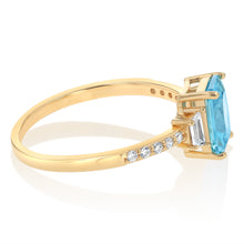 Load image into Gallery viewer, Sterling Silver Gold Plated Elongated Blue CZ Ring