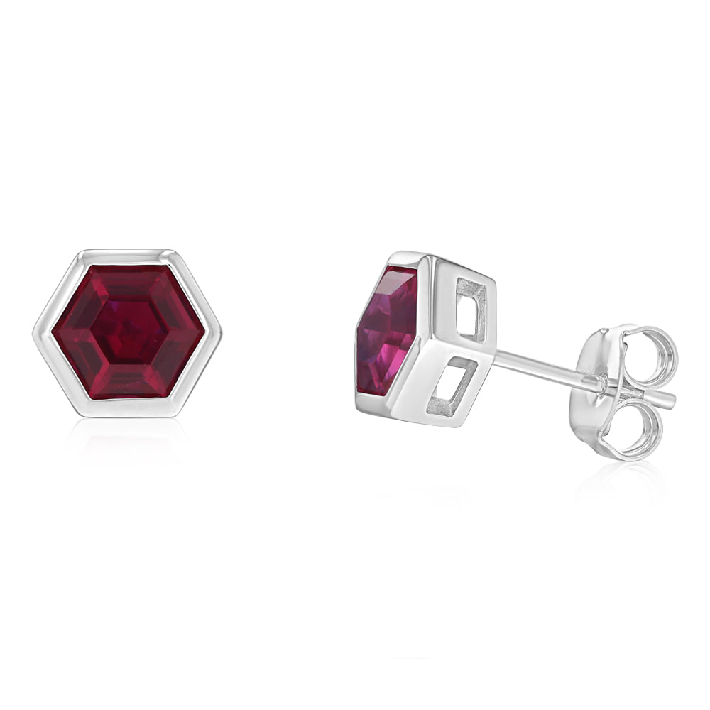 Sterling Silver Red Corundum Stud Earrings