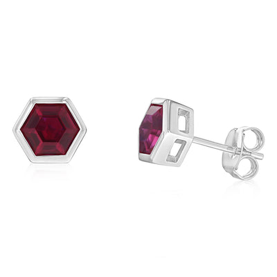 Sterling Silver Red Corundum Stud Earrings