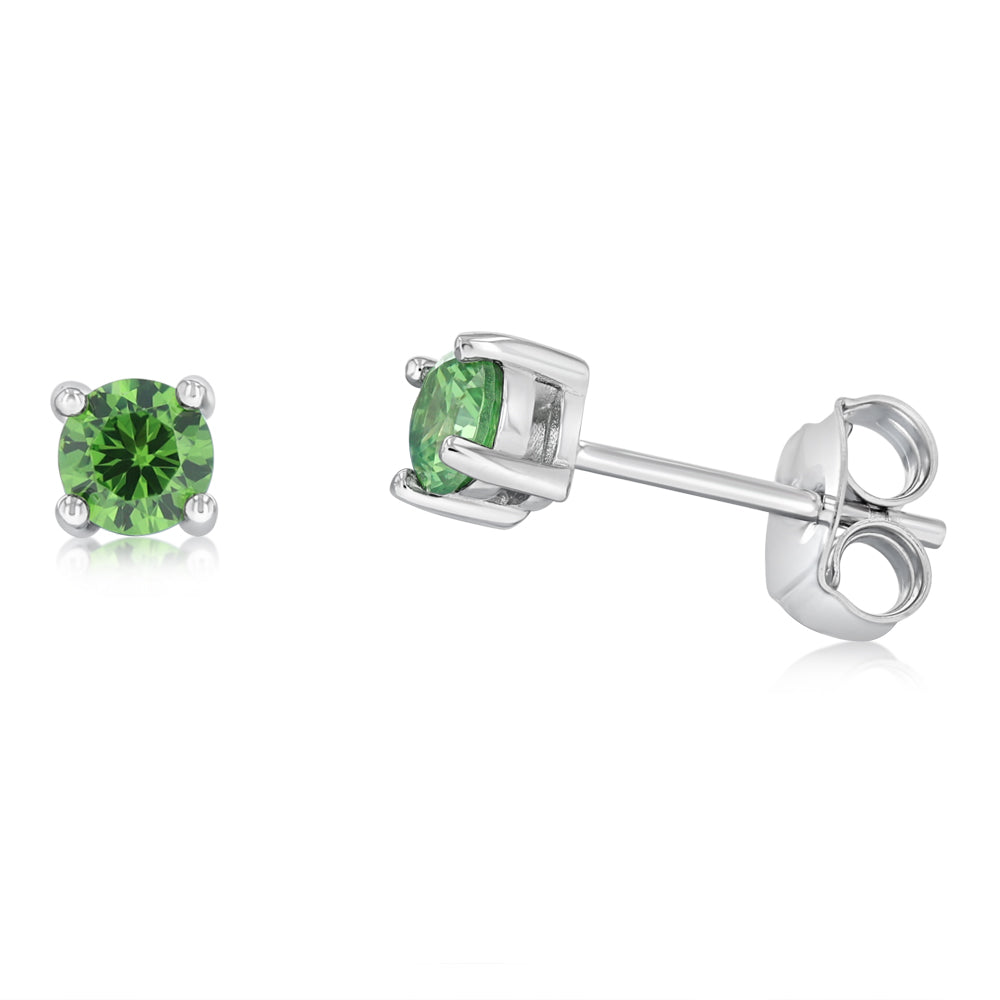 Sterling Silver Green CZ Stud Earrings