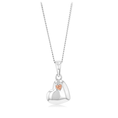 Sterling Silver Polished Heart Pendant with Rose Gold Accent