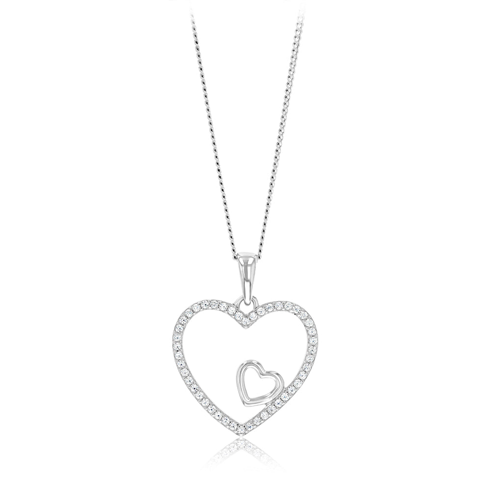 Sterling Silver CZ Double Heart Pendant