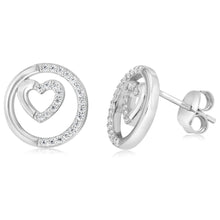 Load image into Gallery viewer, Sterling Silver CZ Round and Heart Stud Earrings