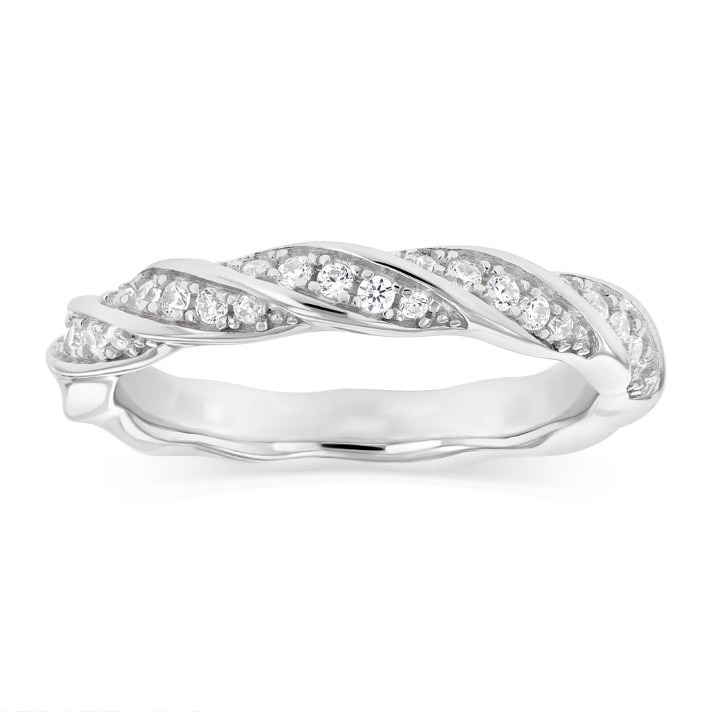 Sterling Silver CZ Twisted Ring
