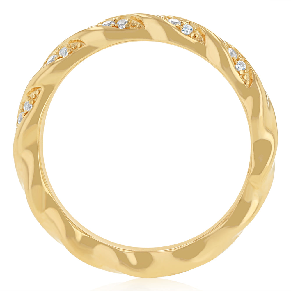 Sterling Silver Gold Plated CZ Twisted Ring