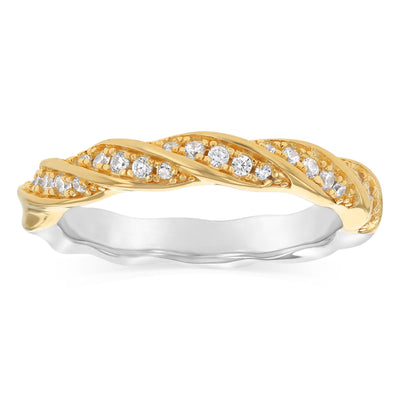 Sterling Silver and Gold Plated Two Tone CZ Twisted Ring