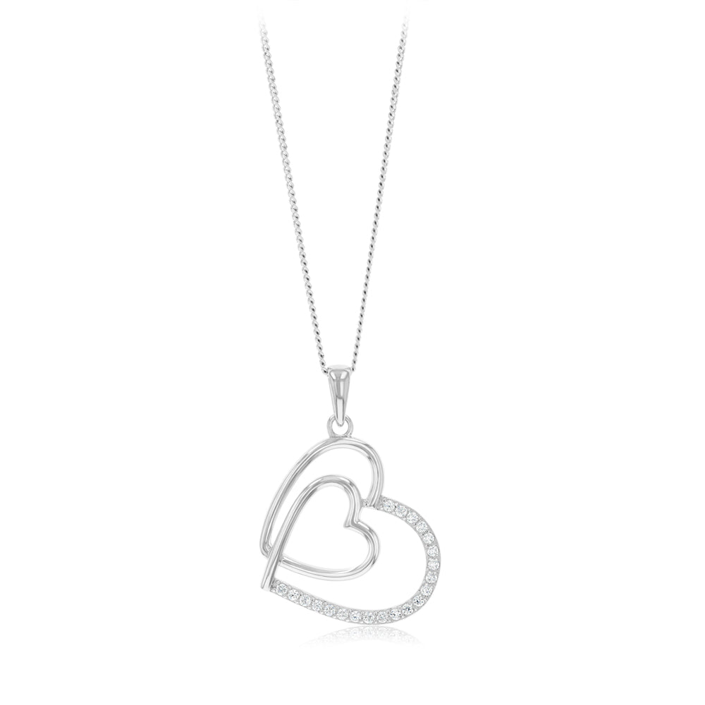 Sterling Silver CZ Double Heart Pendant