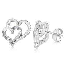 Load image into Gallery viewer, Sterling Silver CZ Double Heart Stud Earrings