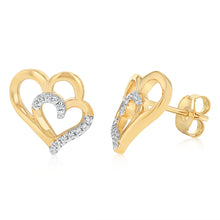 Load image into Gallery viewer, Sterling Silver Gold Plated CZ Double Heart Stud Earrings