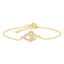 Load image into Gallery viewer, Sterling Silver Gold Plated CZ Double Heart Bracelet