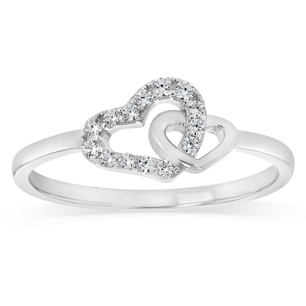 Sterling Silver CZ Double Heart Ring