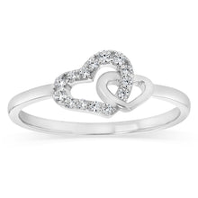Load image into Gallery viewer, Sterling Silver CZ Double Heart Ring