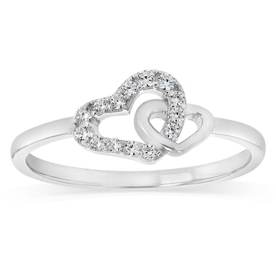 Sterling Silver CZ Double Heart Ring